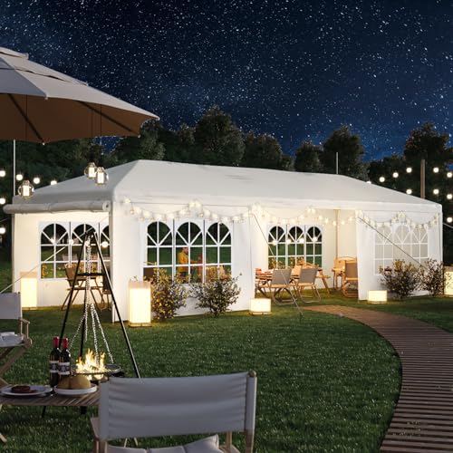 10x30 Party Tent with 8 Removable Sidewalls, Waterproof White Canopy K1981