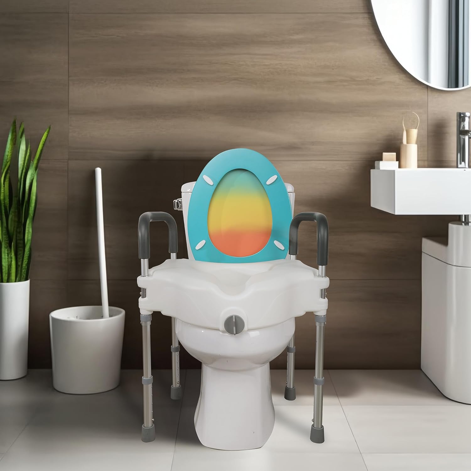 Raised Toilet Seat with Handle, Height Adjustable, Support 300 lbs for Seniors P803475