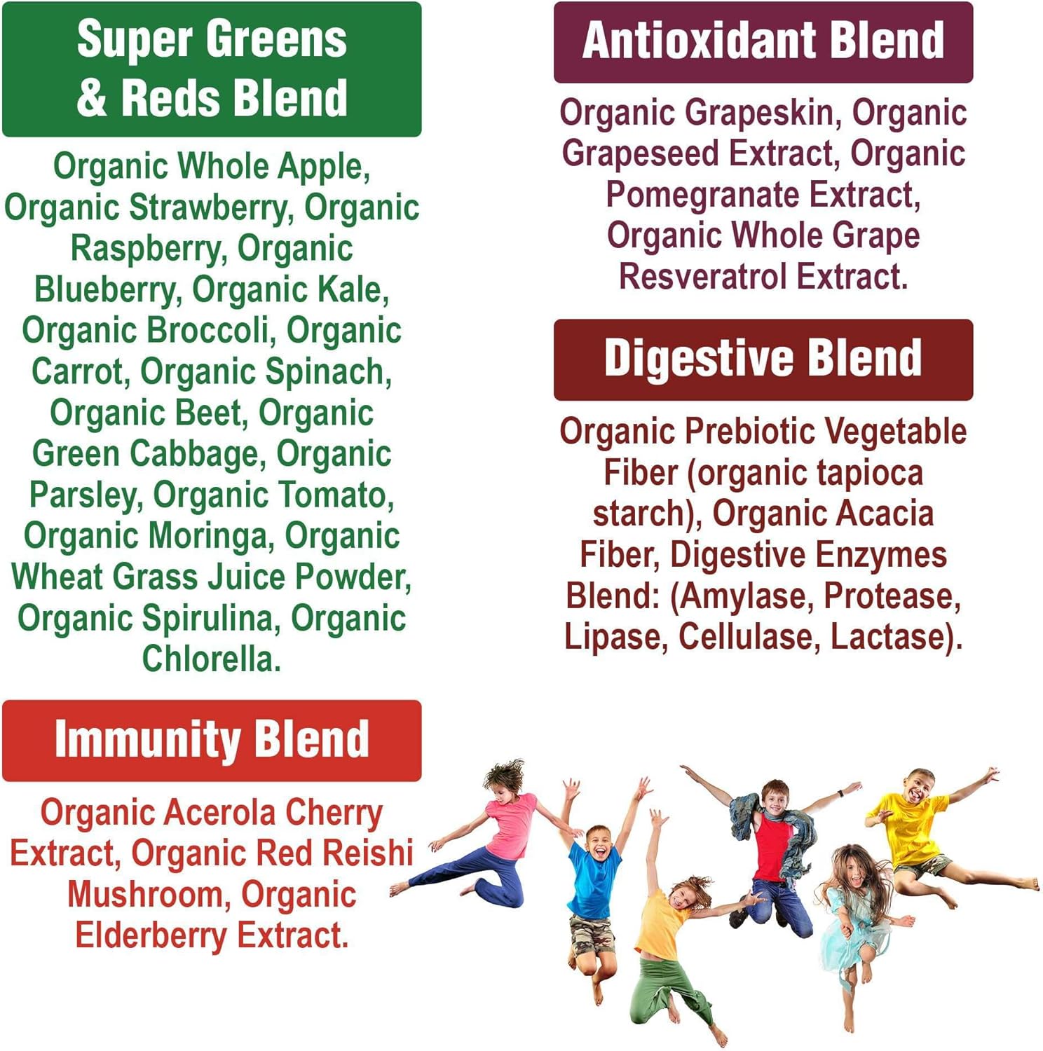 Organic Kids Greens & Reds Superfood Powder with 25+ Fruits & Vegetables K334