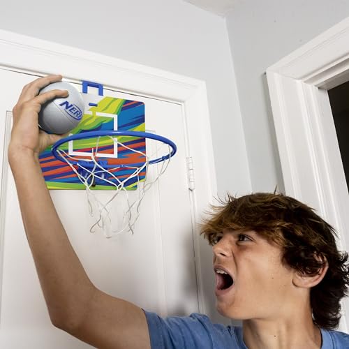 Nerf Mini Over The Door Basketball Hoop with Foam Ball Set - Blue L46159