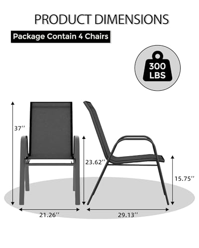 Outdoor Stacking Metal Dining Chairs Set of 4, Grey E4879