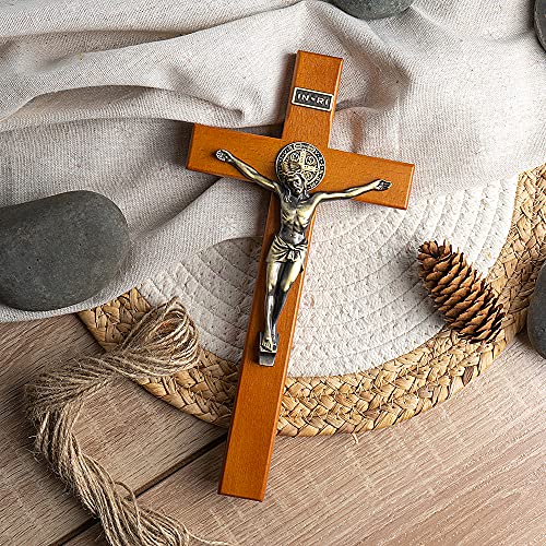 KUXBET Crucifix Cross Catholic 10.7 Inch Wooden Jesus Christ Wall Hanging or Tabletop G934