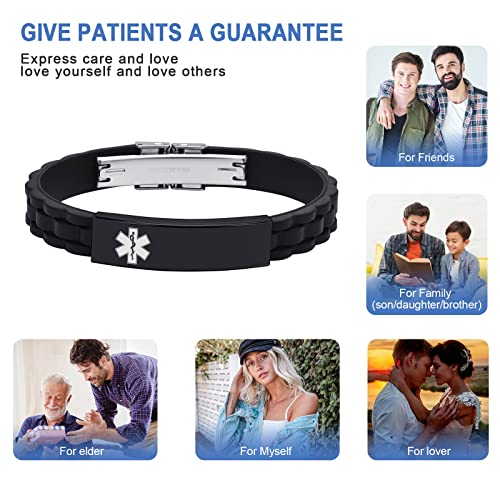MEALGUET Personalized Medical Alert Bracelet Silicone Strap Stainless Steel ID Wristband Z91161