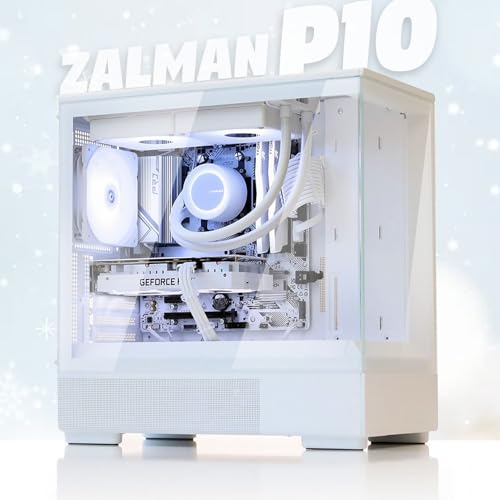 Zalman P10 Micro ATX PC Case, White, Tempered Glass, ARGB Fan A7091