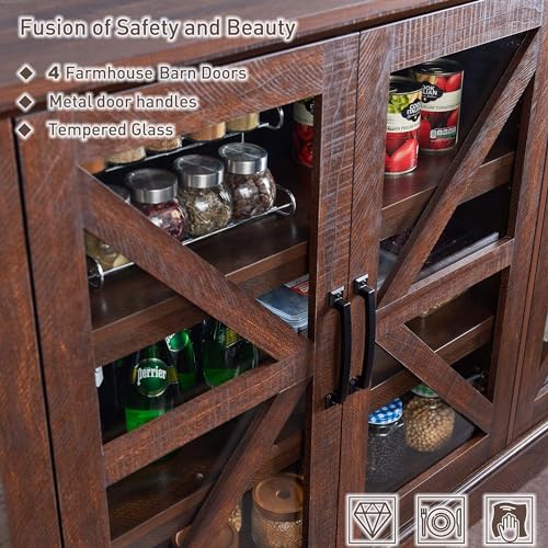 Farmhouse Buffet Cabinet with Storage, 70" Wood Rustic Sideboard, Dark Grey U273356