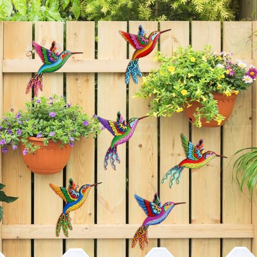 6Pcs Metal Hummingbird Wall Art Colorful Hanging Sculptures for Garden Patio G3140