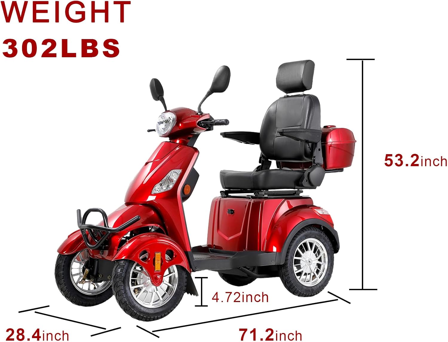 Heavy Duty 4 Wheel Mobility Scooter for Adults & Seniors, 500lbs Capacity, Red K242644