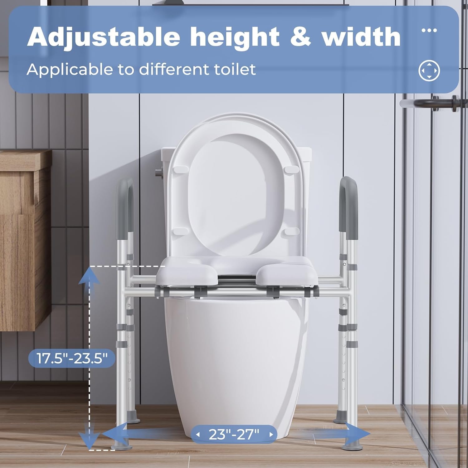 Raised Toilet Seat with Handles, Heavy Duty 400lb Adjustable Safety Frame I886