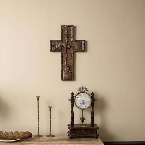 BGCOPPER Crucifix Wall Cross Handmade Wooden with Hook, Christian Wall Art, 14 Inch L40287