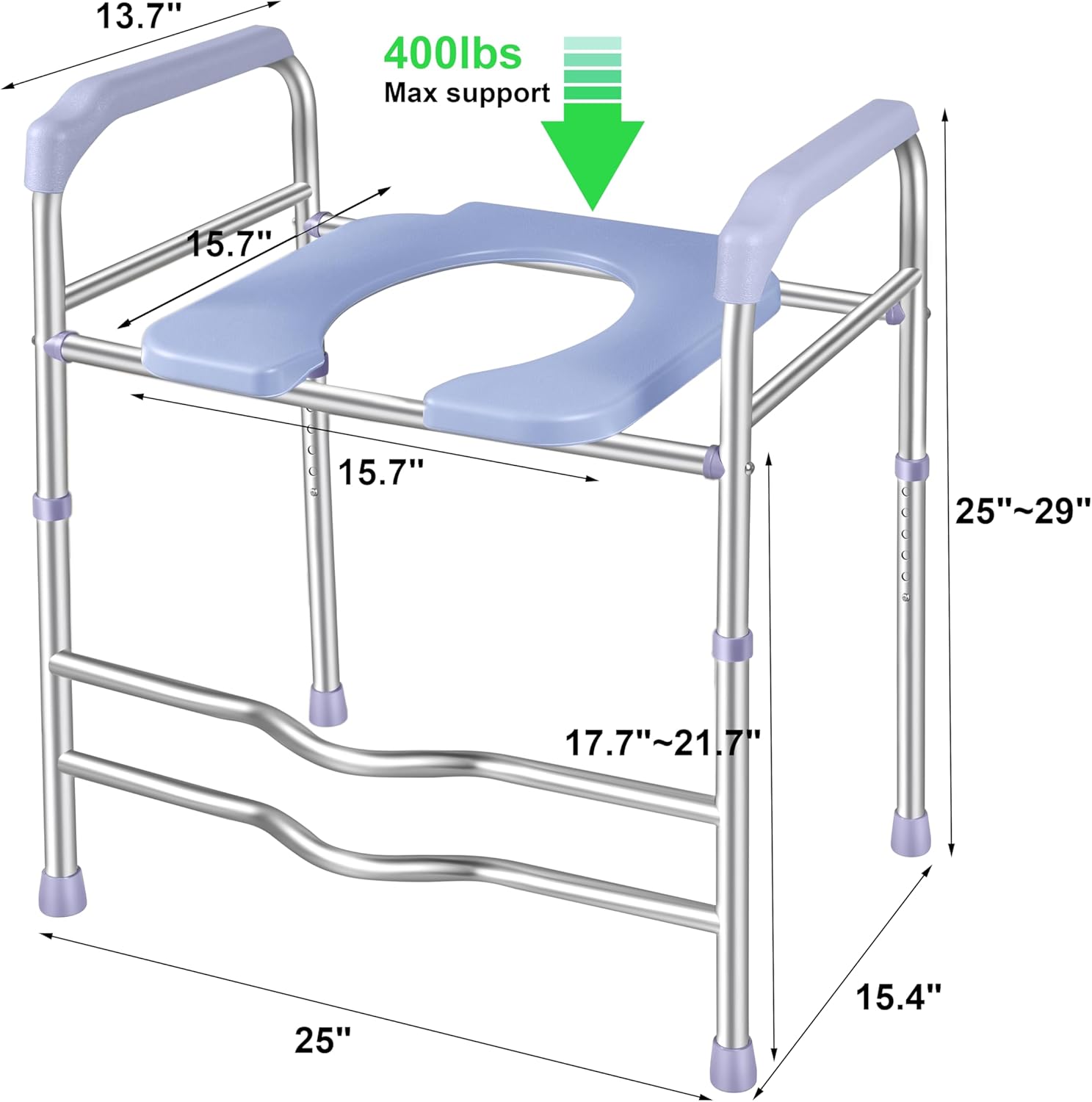 Raised Toilet Seat with Handles for Seniors, Adjustable Height, 400lbs D20737