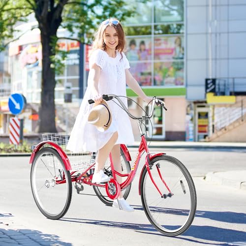 Adult Tricycle with Large Basket 24/26 Inch, 7-Speed 3-Wheel Bike I7207