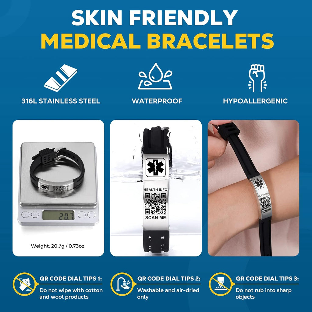 Medical Alert ID Bracelet with QR Code Silicone Waterproof Wristband K418302