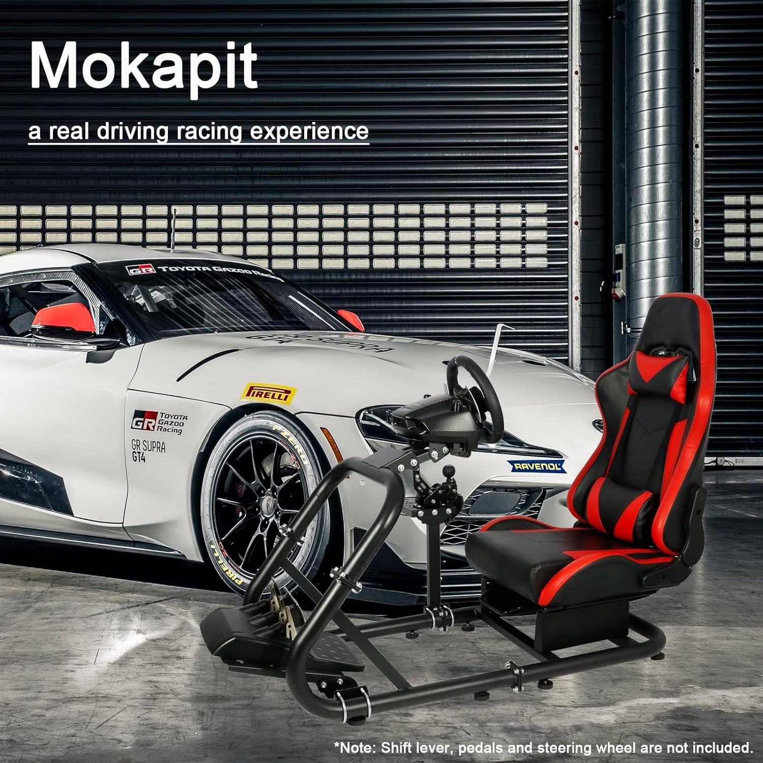 Mokapit Racing Simulator Cockpit with Red Seat, 50mm Round Tube, Fit for Logitech Thrustmaster Fanatec U772464