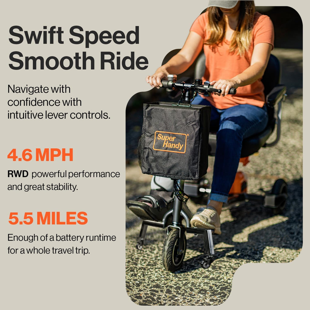 SuperHandy Passport Plus Mobility Scooter Foldable 3 Wheel with GoRise FS Electric Floor to Stand Lift P7383
