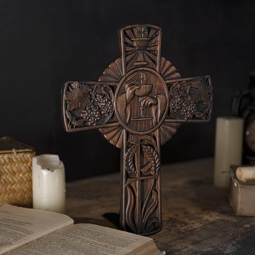 BGCOPPER Crucifix Wall Cross Handmade Wooden with Hook, Christian Wall Art, 14 Inch L40287