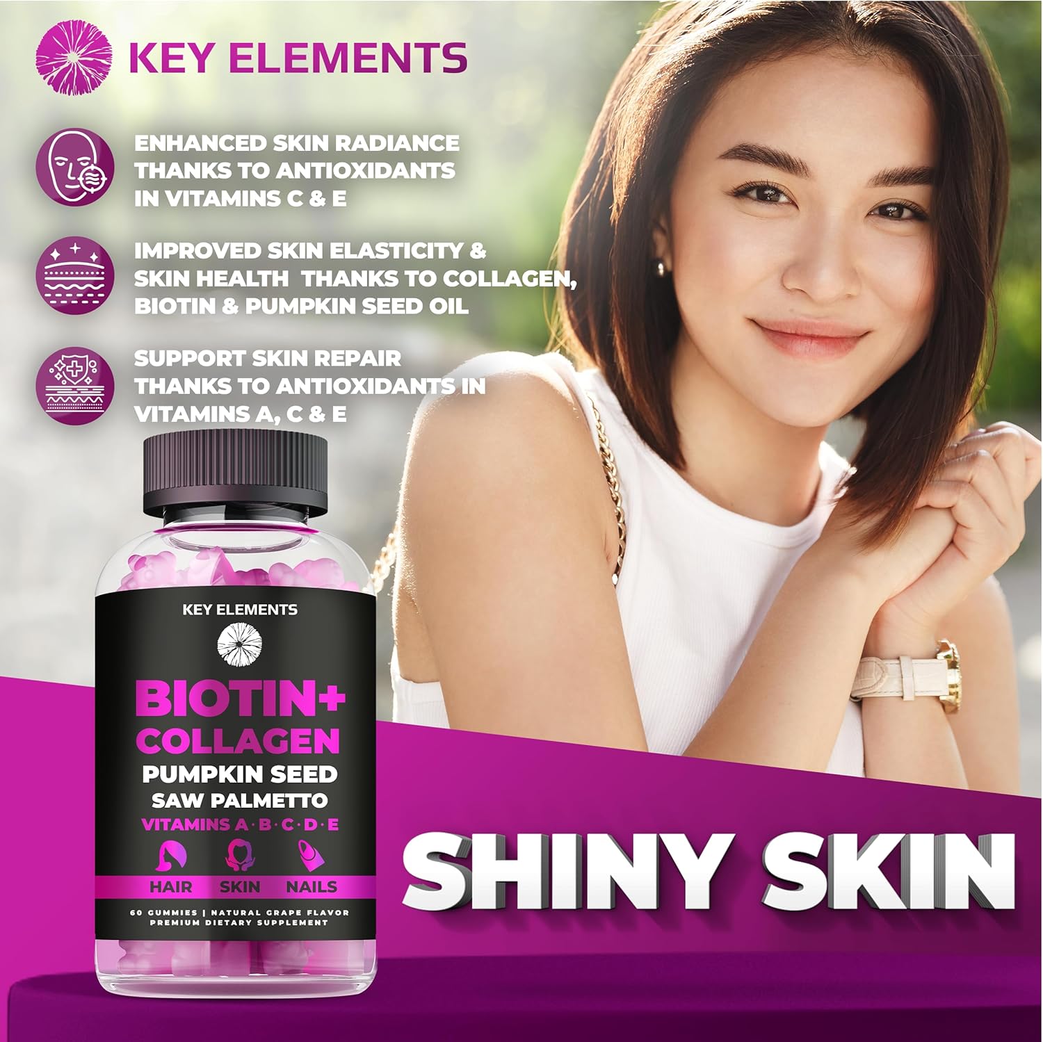 Hair Skin and Nails Biotin & Collagen Gummies with Vitamins A B6 C D E S803622