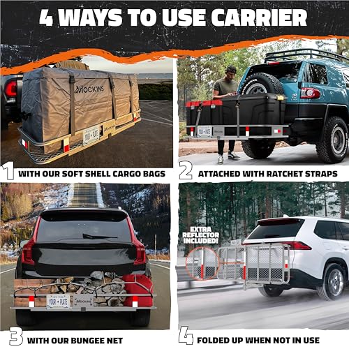 Mockins 60"x20"x6" Folding Trailer Hitch Cargo Carrier with Waterproof Bag R842