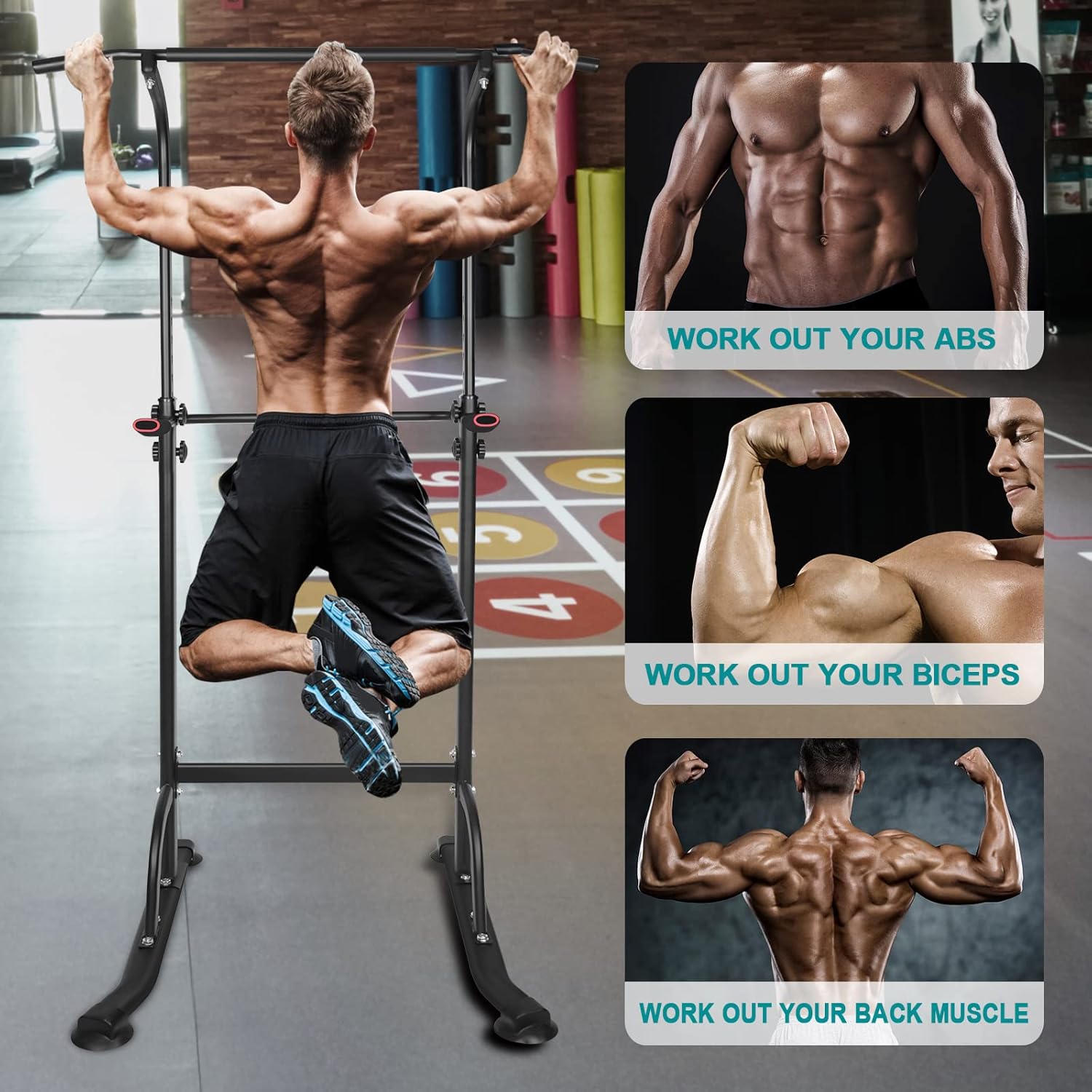 Power Tower Pull Up Bar Station, Free Standing Dip Station for Home Gym Y381201