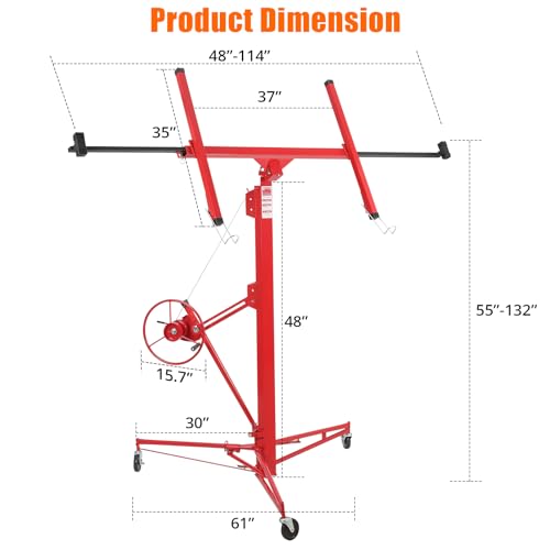 Drywall Lift 11FT, Adjustable Panel Hoist, 150LBS, Red H110533