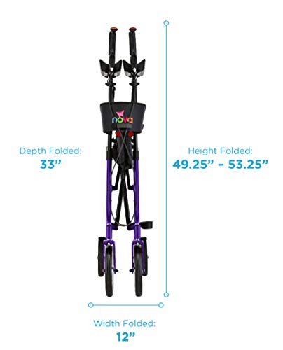 NOVA Phoenix Rise UP Rollator, Upright Walker with Padded Forearm Platform, 10" Wheels, Blue Z57530