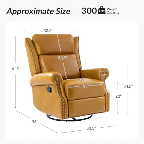 HULALA HOME Genuine Leather Swivel Rocker Recliner with Footrest R123029