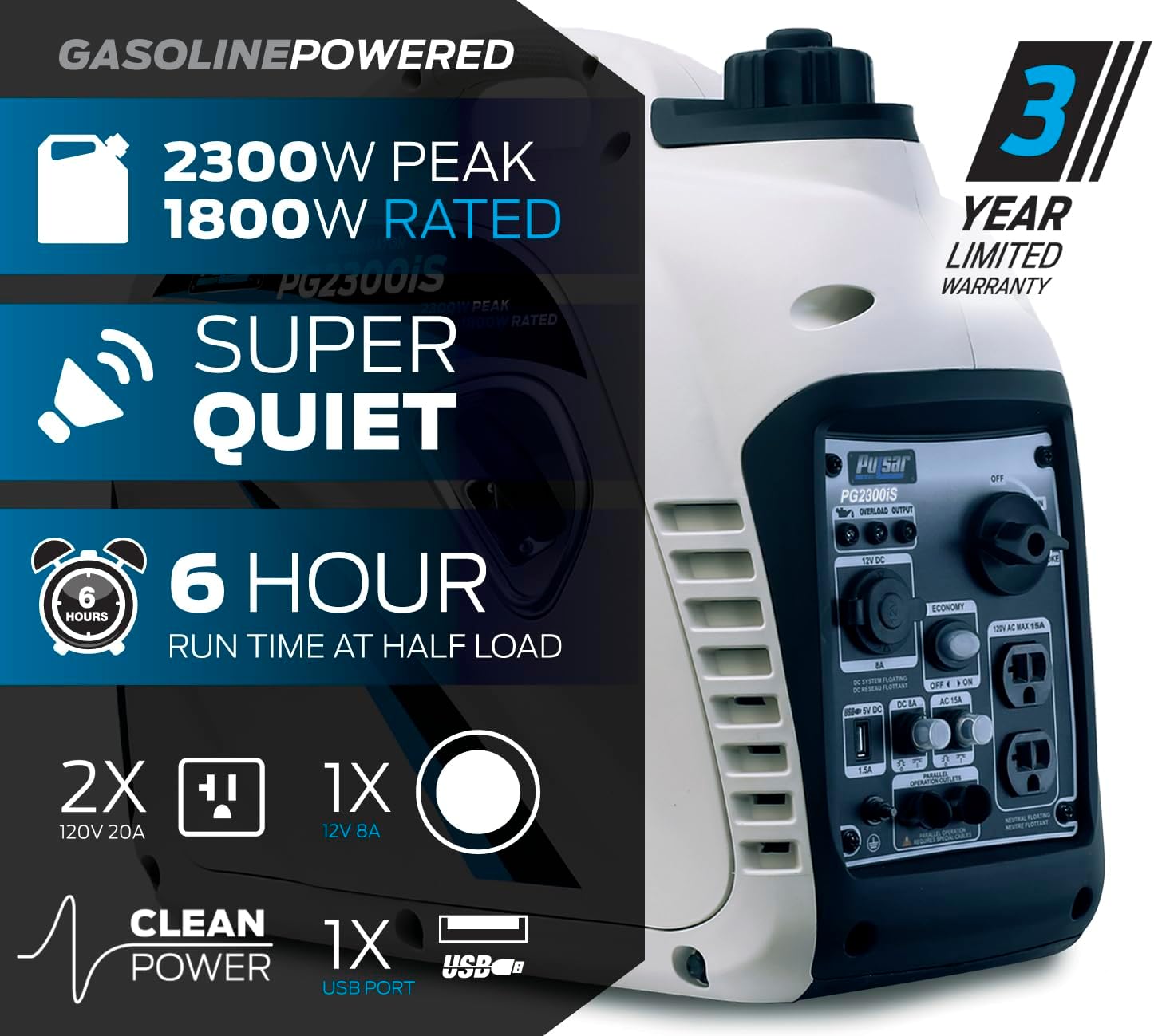 Pulsar PG2300iS 2300W Portable Inverter Generator with USB Outlet O432258