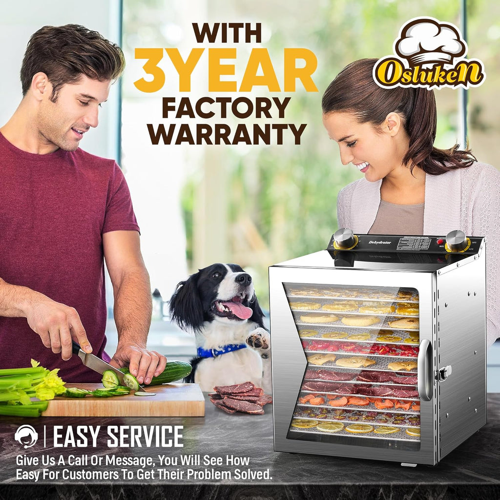 Food Dehydrator 800W, 12 Stainless Steel Trays, Timer & Temperature Control E154734