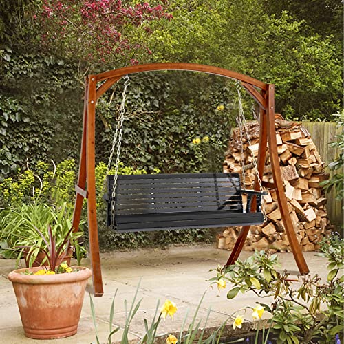 VINGLI Patio Wooden Porch Swing Chair with Hanging Chains, 5 FT, White W381253