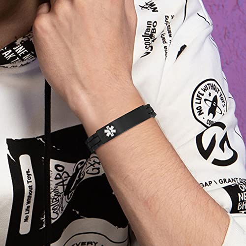 MEALGUET Personalized Medical Alert Bracelet Silicone Strap Stainless Steel ID Wristband Z91161