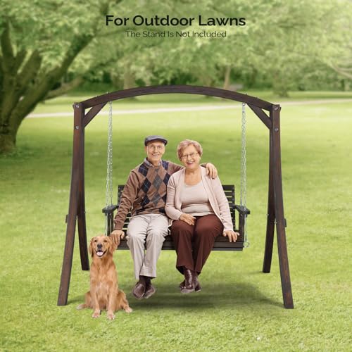 VINGLI Patio Wooden Porch Swing Chair with Hanging Chains, 5 FT, White W381253