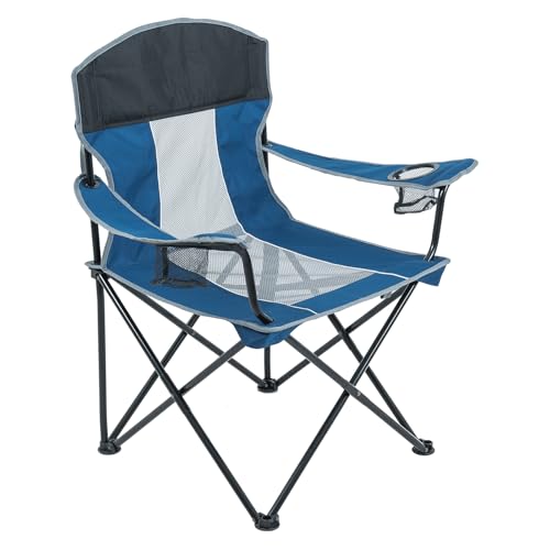 Portable Camping Chair for Adults, Folding Chair with 2 Cup Holders, Oversized Mesh Back Chair Heavy Duty 400LBS Support Outdoor Chair for Picnic, Tailgates, Beach, and Sports