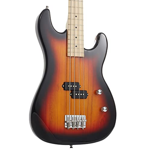 Full Size Electric Bass Guitar with 15-Watt Amp, Blue - 4 String Right Handed Beginner Kit A4069
