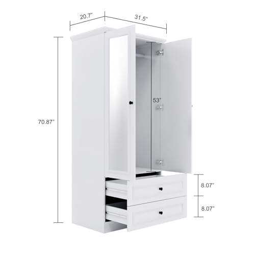 Wood Armoire Wardrobe with 4 Doors and Mirror X45391