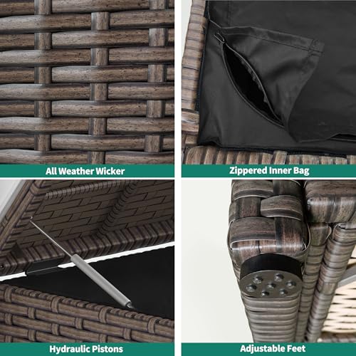YITAHOME 90 Gallon Outdoor Wicker Storage Bench with Cushion, Black & Beige K940826