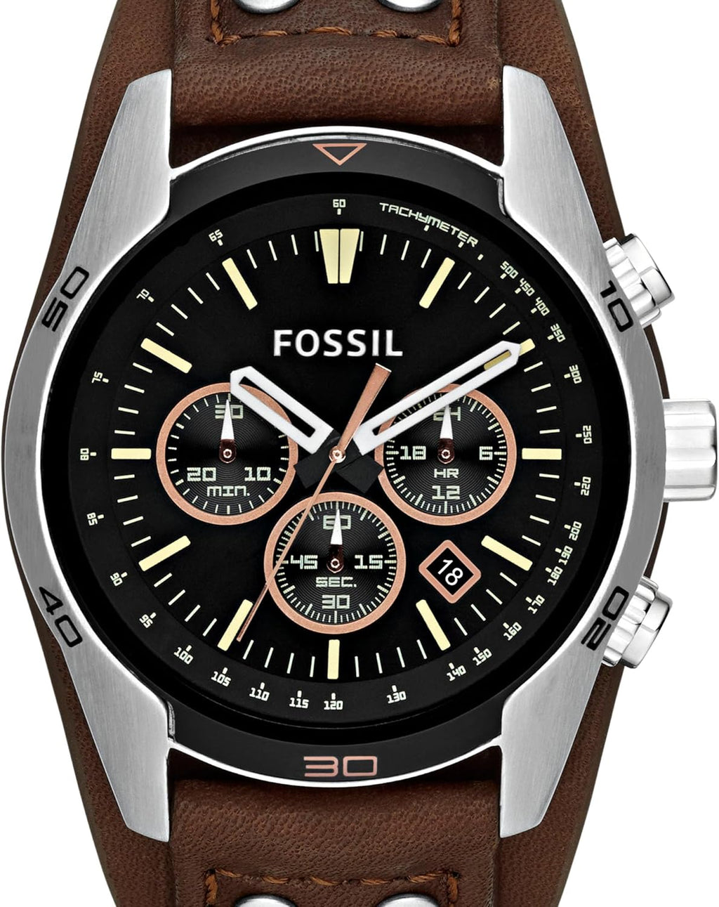 Fossil Men's Coachman Quartz Chronograph Watch, Silver and Brown Leather Z610