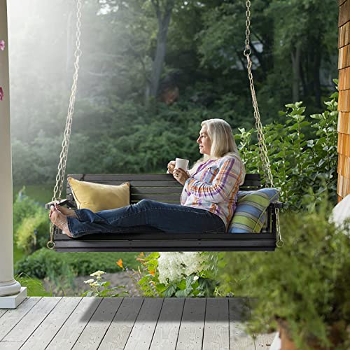 VINGLI Patio Wooden Porch Swing Chair with Hanging Chains, 5 FT, White W381253