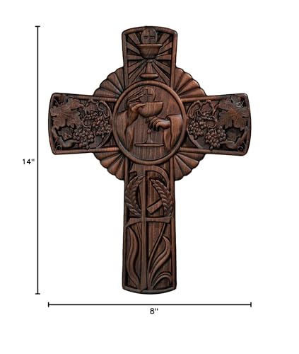 BGCOPPER Crucifix Wall Cross Handmade Wooden with Hook, Christian Wall Art, 14 Inch L40287