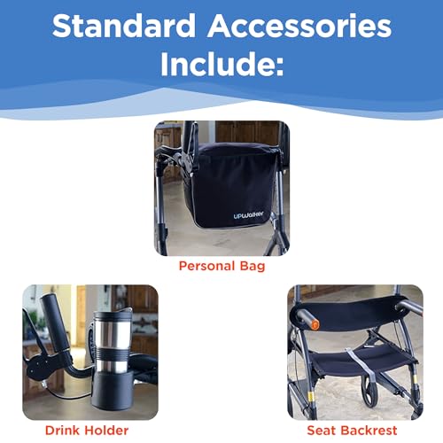 Journey UPWalker Standard – Lightweight Adjustable Upright Rollator Walker with Seat X21118