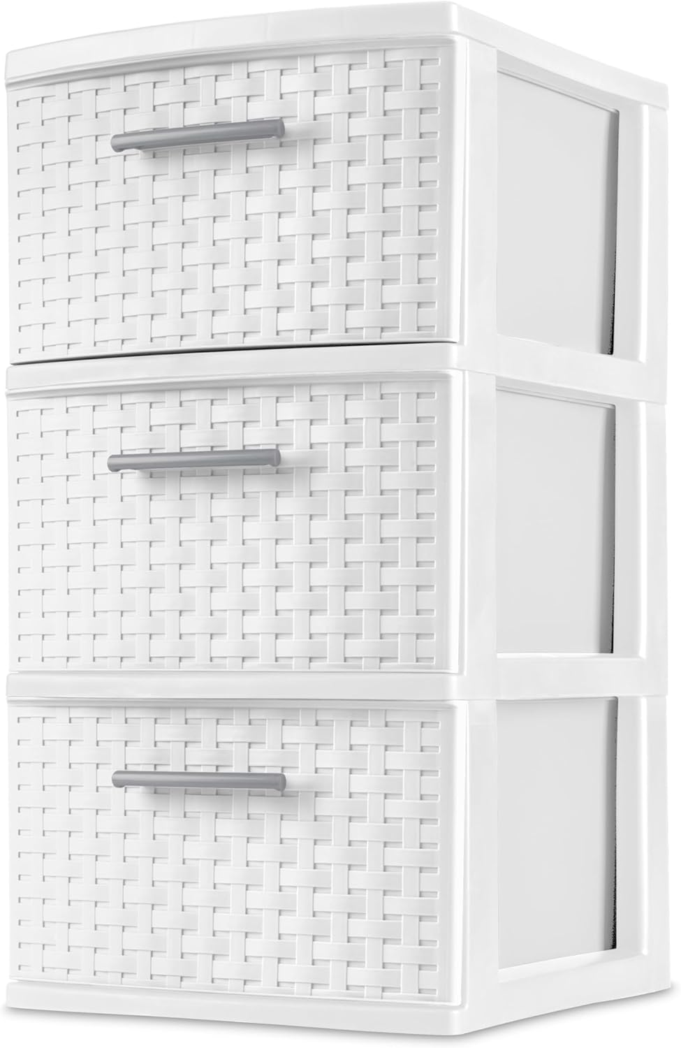 3 Drawer Weave Tower, White