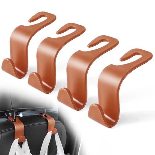 LivTee Car Seat Headrest Hook, Auto Seat Hook Hangers Storage Organizer Interior Accessories for Purse Coats Umbrellas Grocery Bags Handbag, 4-Pack