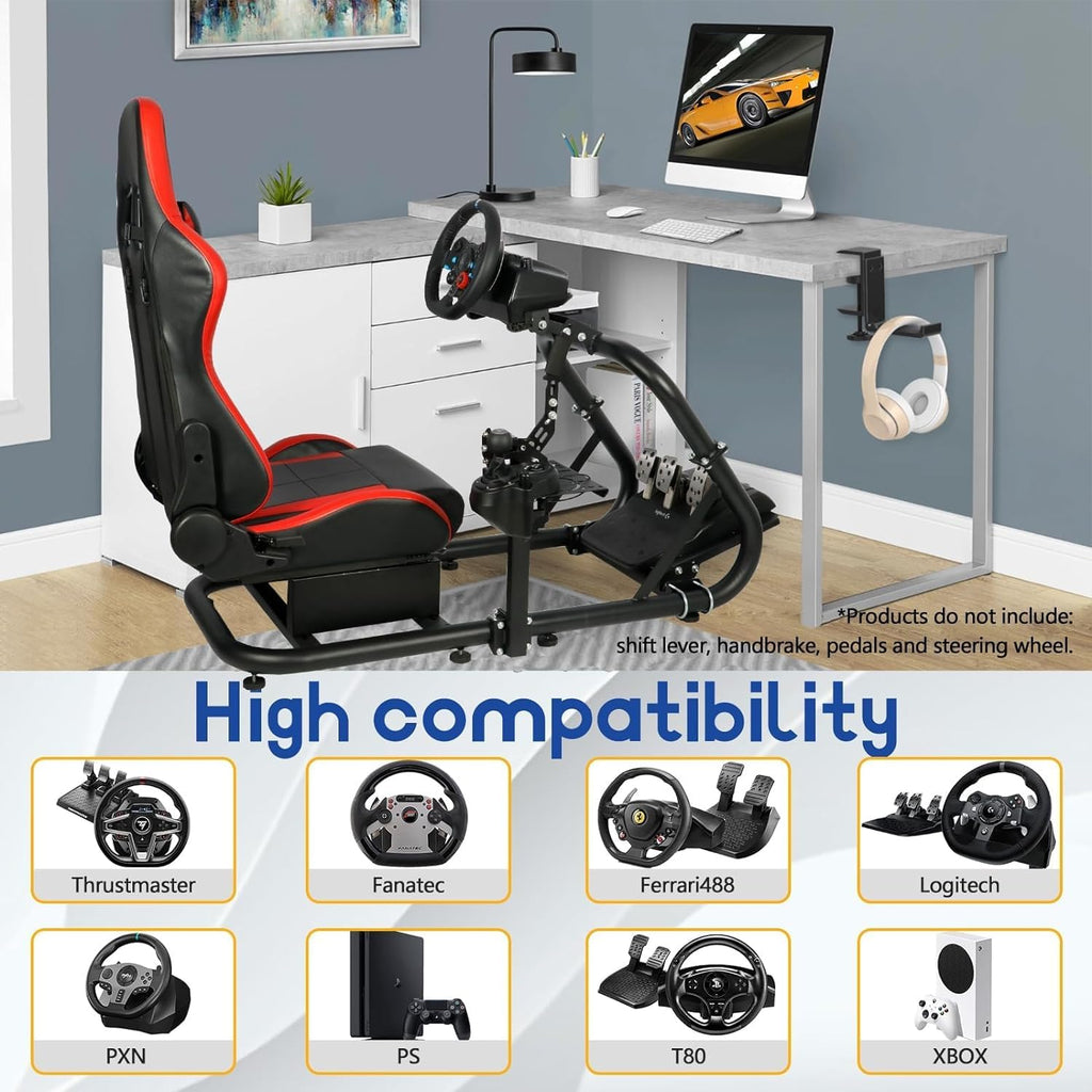 Mokapit Racing Simulator Cockpit with Red Seat, 50mm Round Tube, Fit for Logitech Thrustmaster Fanatec U772464