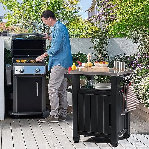 Keter Outdoor Rolling Table Cart with Wheels, Dark Brown V22486
