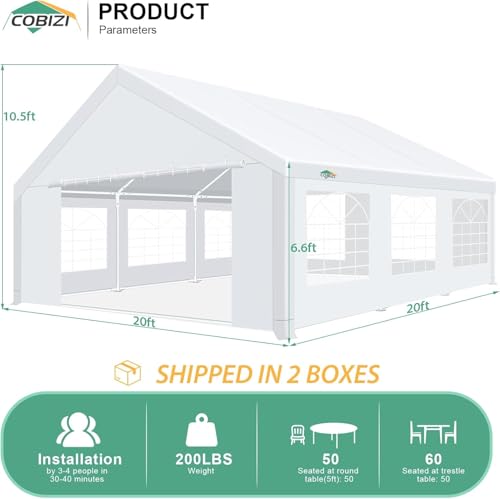 COBIZI 20x40 Party Tent Heavy Duty with Removable Sidewall, White S4012