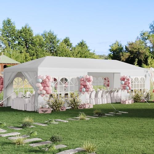 10x30 Party Tent with 8 Removable Sidewalls, Waterproof White Canopy K1981
