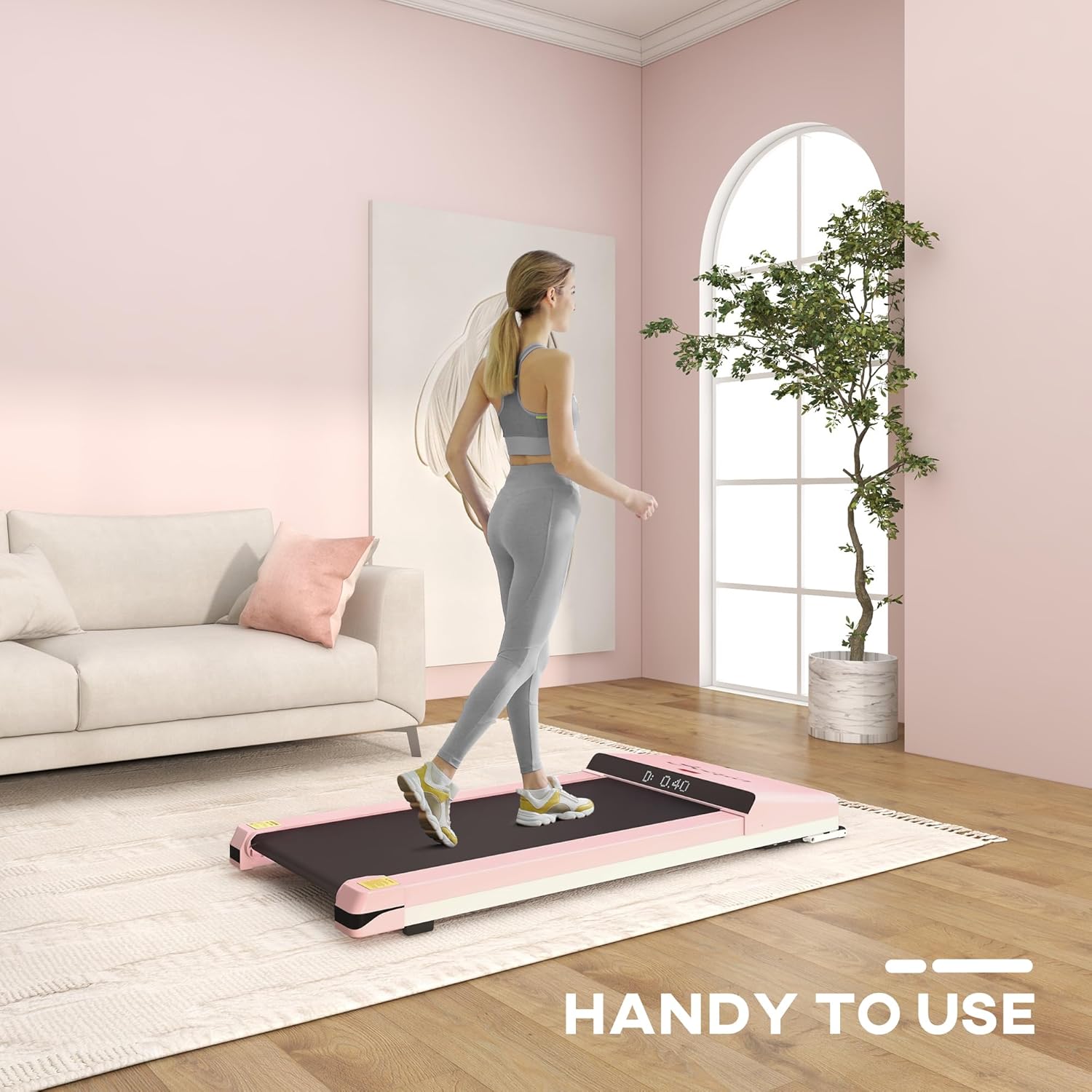 Soozier Under Desk Treadmill Portable Walking Pad with Foldable Wheels O7673