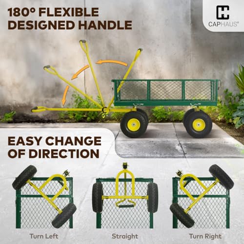 CAPHAUS Metal Black Garden Cart with 180° Adjustable Handle, 880 lbs Capacity T49731