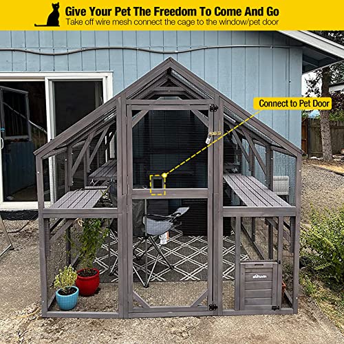 Aivituvin Cat House Outdoor Catio with Large Door, Wooden Cat Cage Indoor Playpen, 70 Inch I919236