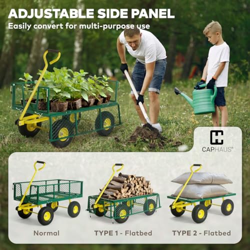 CAPHAUS Metal Black Garden Cart with 180° Adjustable Handle, 880 lbs Capacity T49731