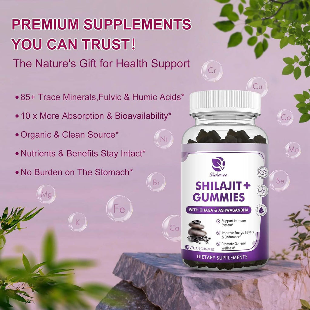 Shilajit Gummies with Ashwagandha, Black Seed Oil, Vitamins & Zinc, Sugar Free, Vegan L219