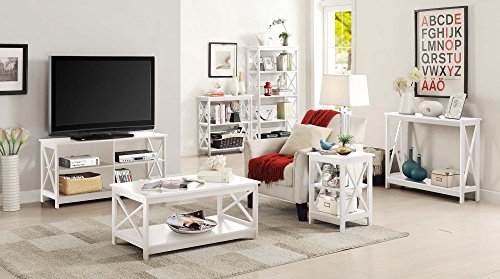 Convenience Concepts Oxford End Table with Storage Shelves, White Faux Marble/Black N969